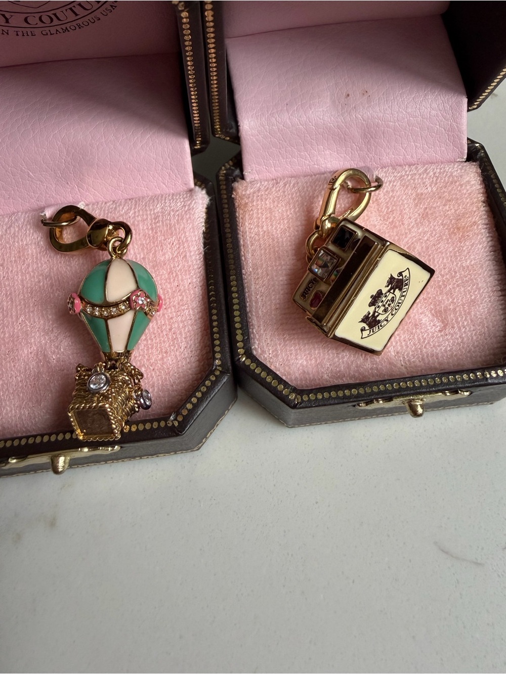 Juicy Couture Gold-tone Pink & Mint Hot Air Balloon and camera Charm Set